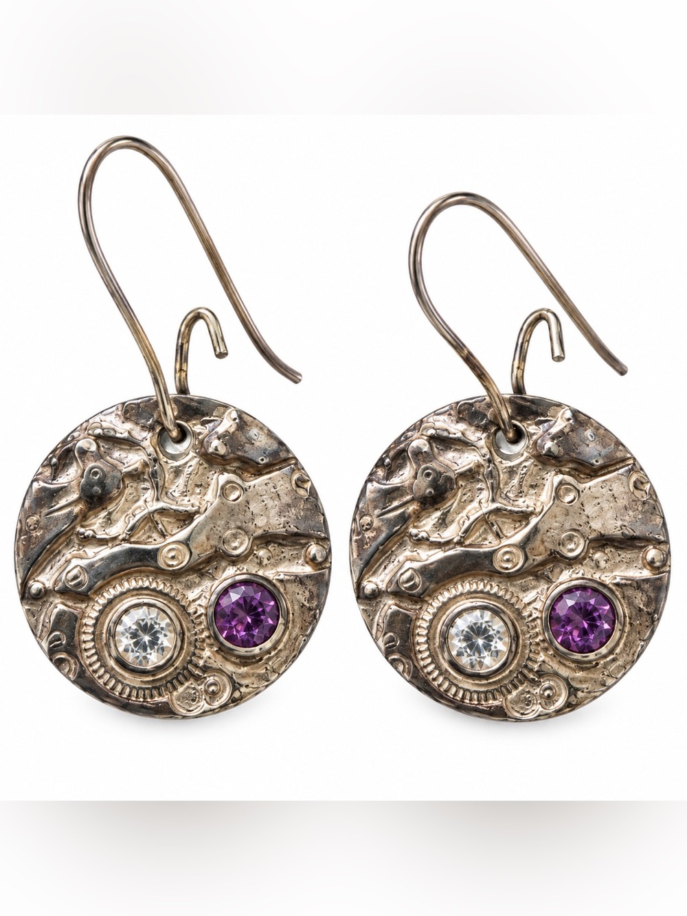Jewel Simmons .999 Fine Silver Purple Stone Pearl Earrings